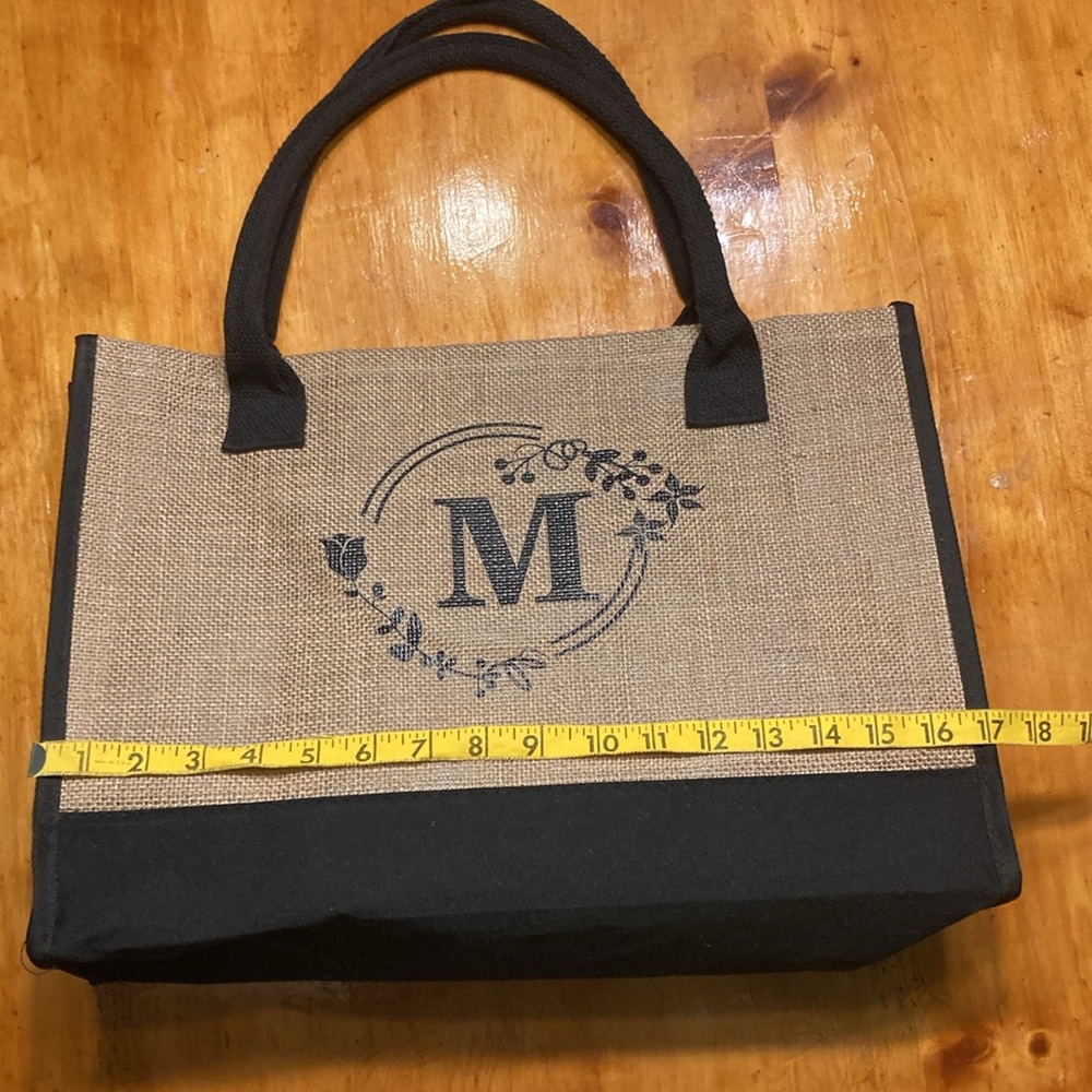 ‘M’ Initial Burlap Tote Bag & Matching Makeup Bag - Picture 10 of 10